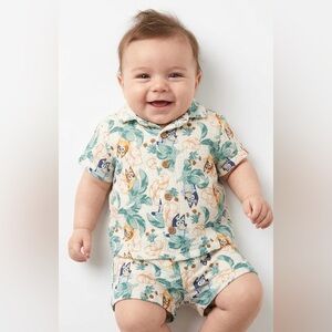 🚨Baby Boys’ 2PC Bluey Gauze Button-Up Top and Shorts Set